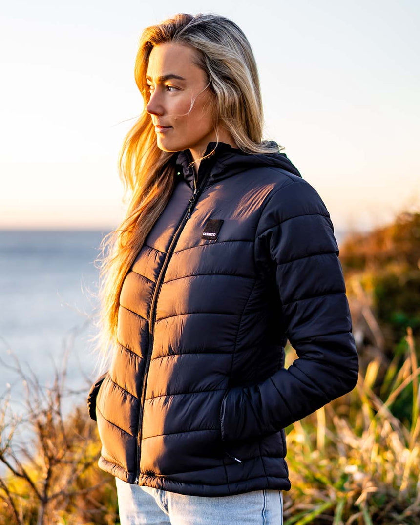 Womens Roam Puffer Jacket | Black | Puffer Jacket | WOMENS TOPS | DHaRCO | Image 1 of 8