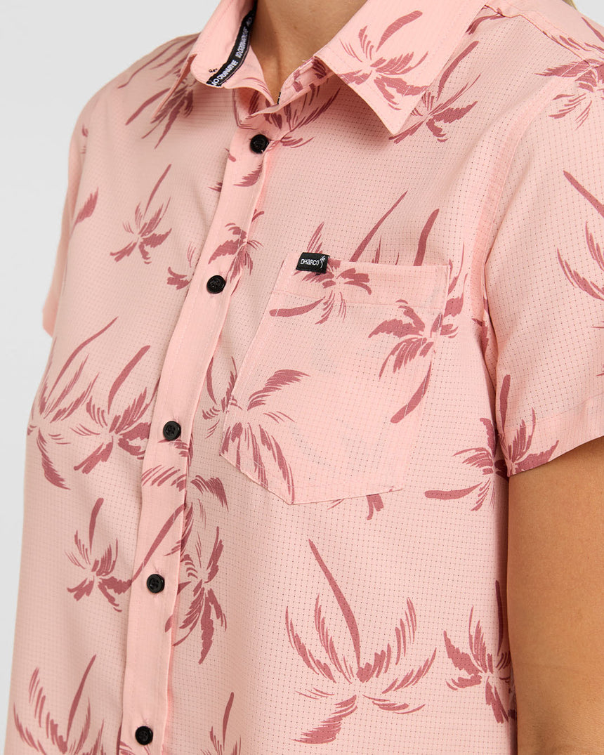 Womens Tech Party Shirt | Pink Palm | Short Sleeves | WOMENS TOPS | DHaRCO | Image 5 of 6