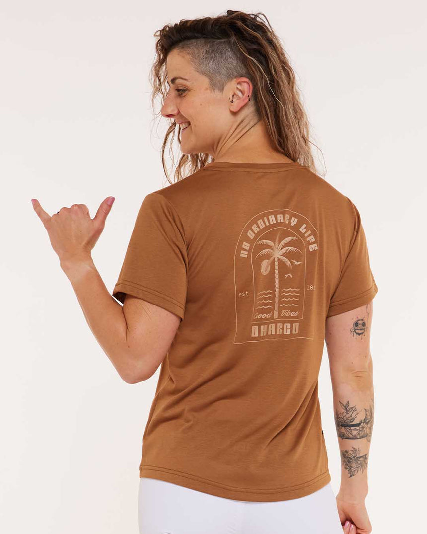 Womens Short Sleeve Tech Tee | Caramel | Short Sleeves | WOMENS TOPS | DHaRCO | Image 1 of 7