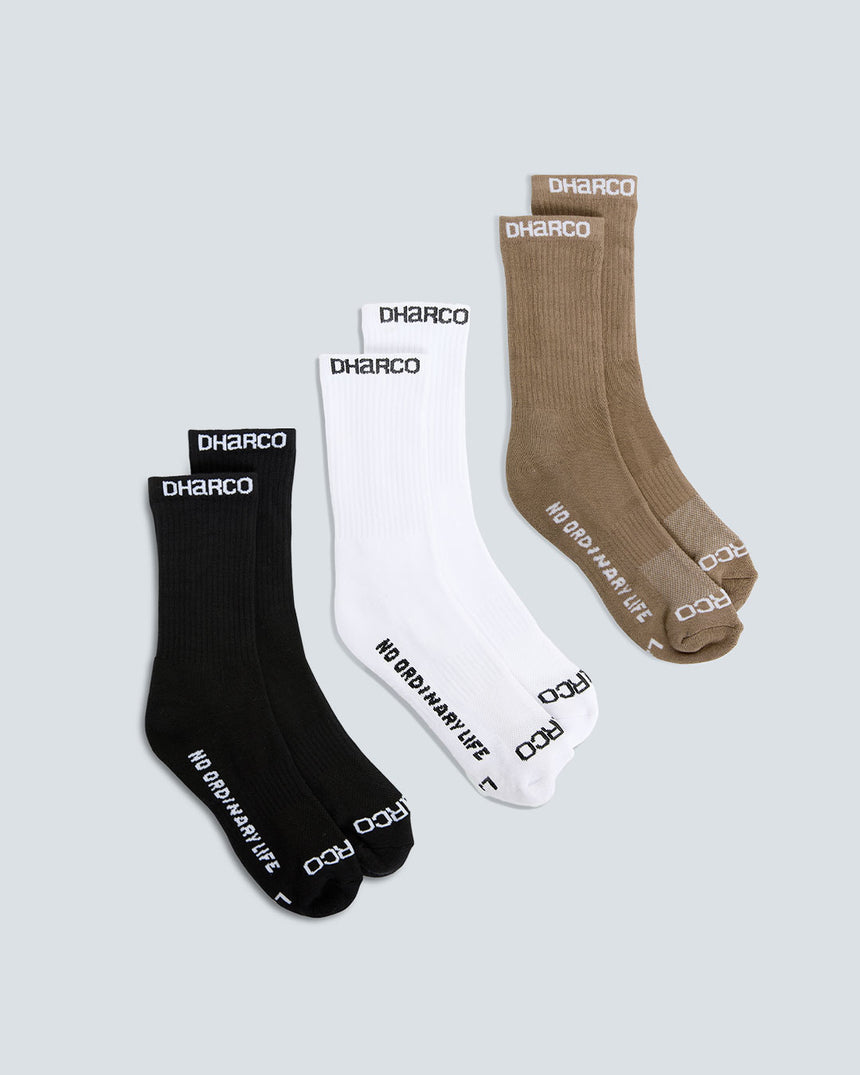 3 Pack: Black, White, Dust | Crew Socks | UNISEX ACCESSORIES | DHaRCO | Image 1 of 4