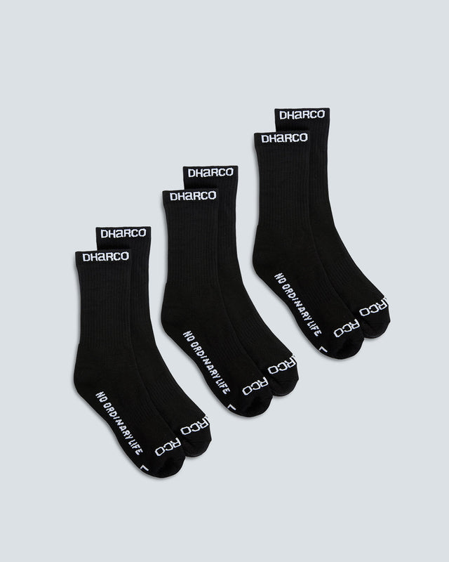 3 Pack: Black | Crew Socks | UNISEX ACCESSORIES | DHaRCO | Image 1 of 2