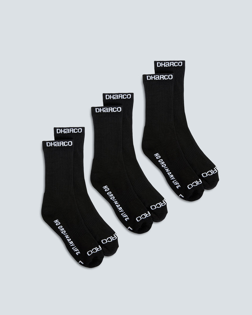 3 Pack: Black | Crew Socks | UNISEX ACCESSORIES | DHaRCO | Image 1 of 2