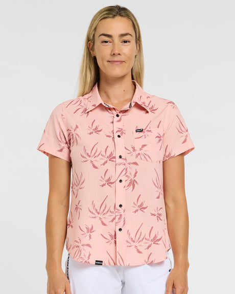 Womens Tech Party Shirt | Pink Palm | Short Sleeves | WOMENS TOPS | DHaRCO | Image 1 of 6