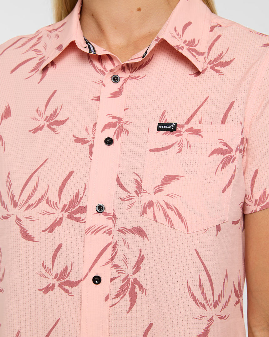 Womens Tech Party Shirt | Pink Palm | Short Sleeves | WOMENS TOPS | DHaRCO | Image 6 of 6